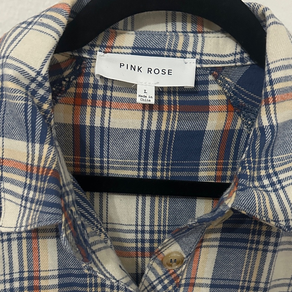 PINK ROSE High-Low Plaid Soft Flannel Button Up - Picture 2 of 5